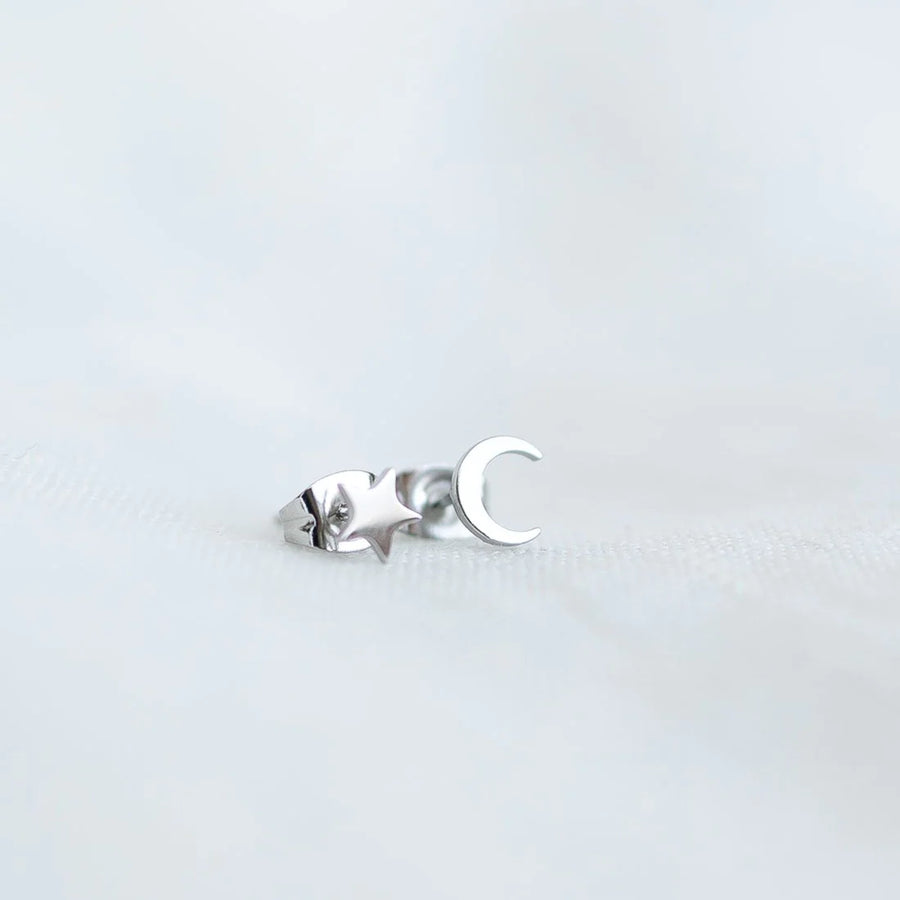 Star and Crescent Stud Earrings by Katyb Jewellery