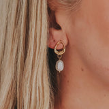 Pearl Drop Hoop Earrings Gold by Katy B