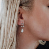 Pearl Drop Hoop Earrings Silver by Katy B