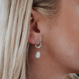 Pearl Drop Hoop Earrings Silver by Katy B