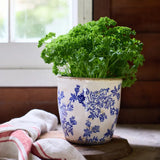 Blue Floral Herb Pot Large