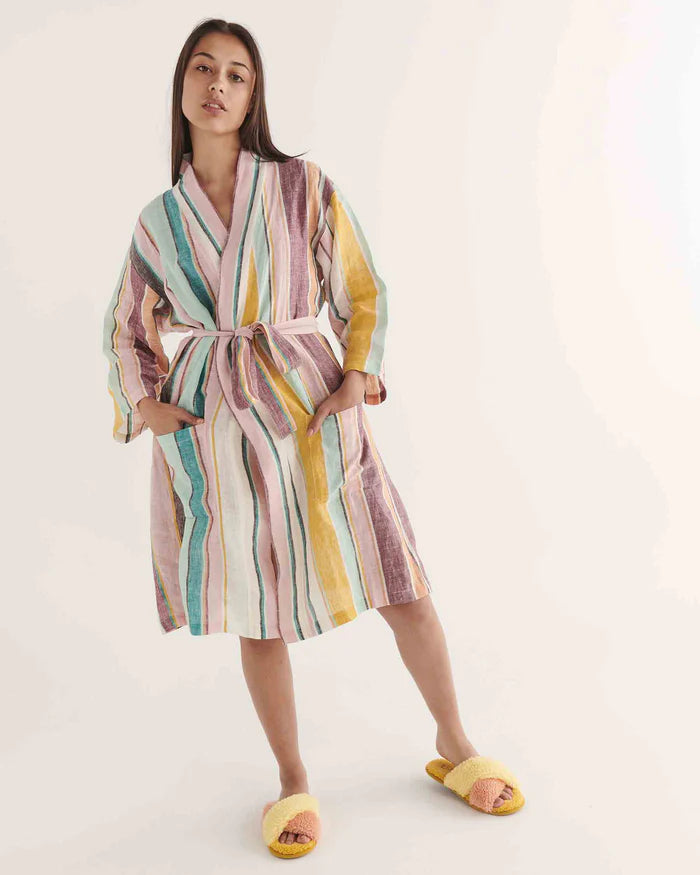 HAT TRICK WOVEN STRIPE LINEN ROBE ONE SIZE by Kip and Co