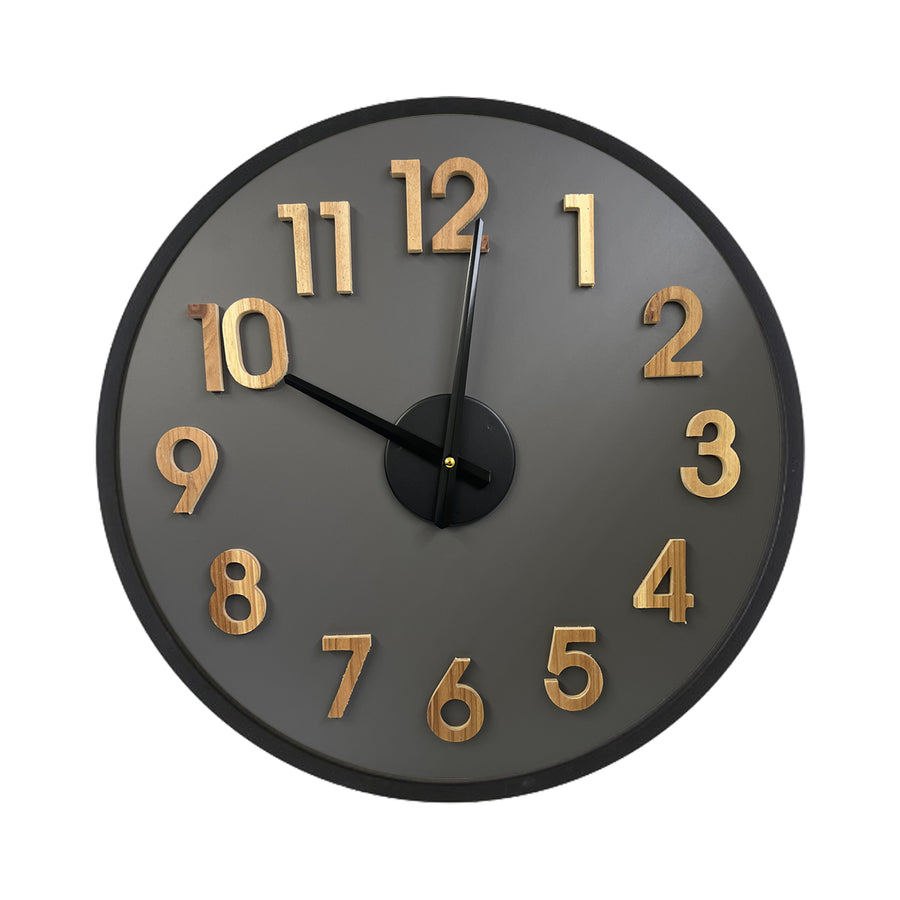 Leo Wall Clock Black with Wooden Numbers