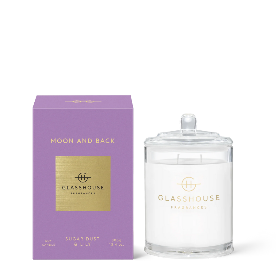 Glasshouse Fragrances 380g Moon and Back Sugar Dust and Lily Candle