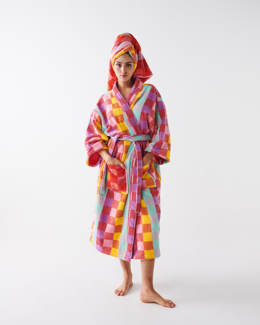 Sherbert Tartan Terry Bath Robe One Size
