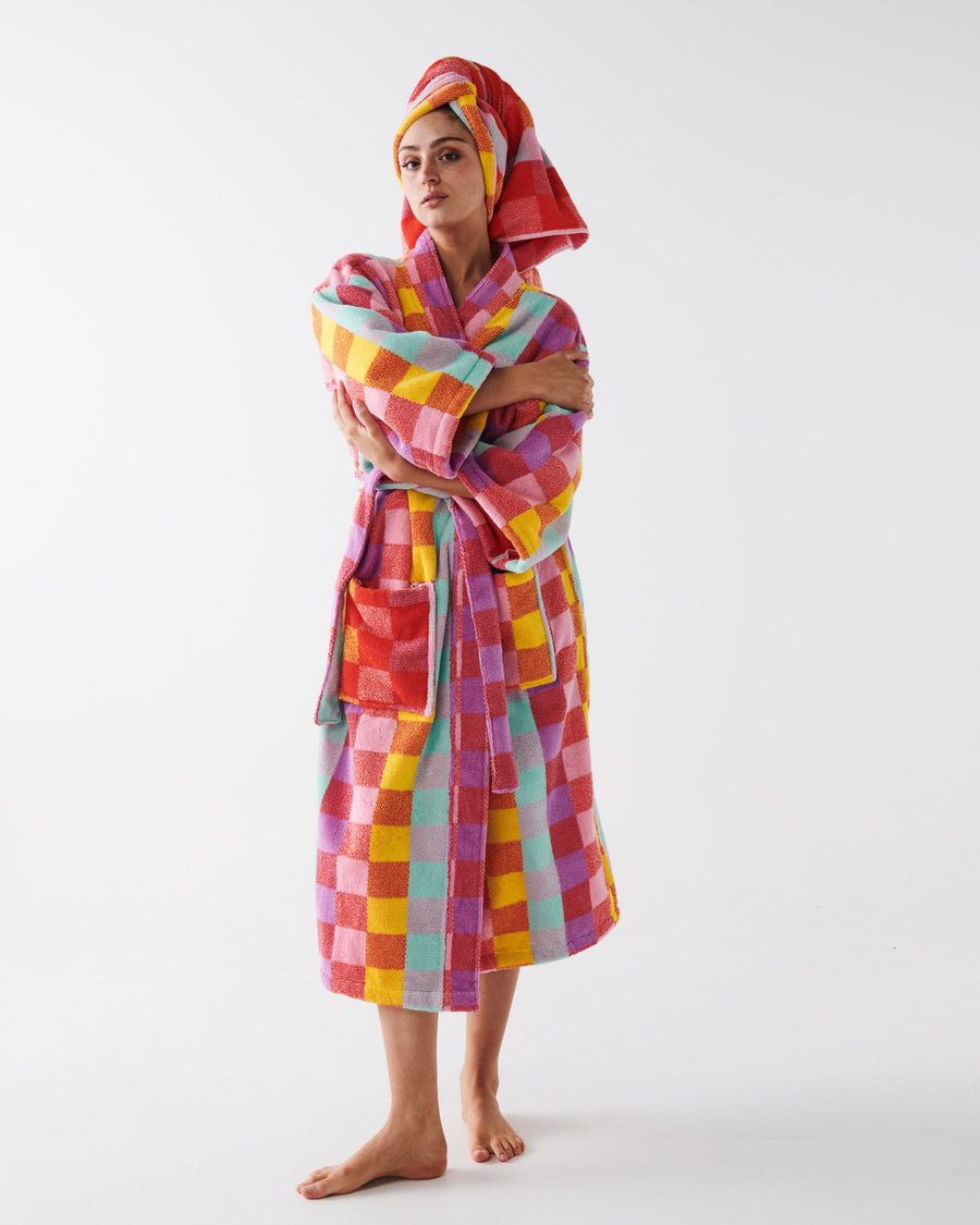 Sherbert Tartan Terry Bath Robe One Size