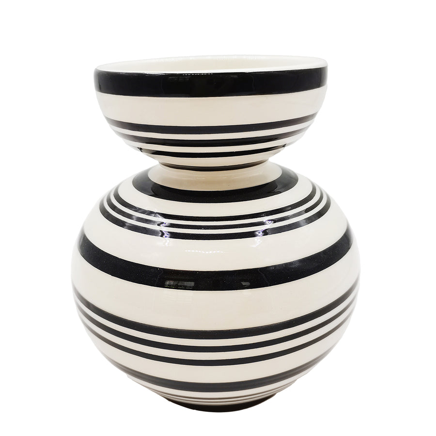 Black Stripe Vase 13.7 x 13.7 x 15.5cm by Linens + More