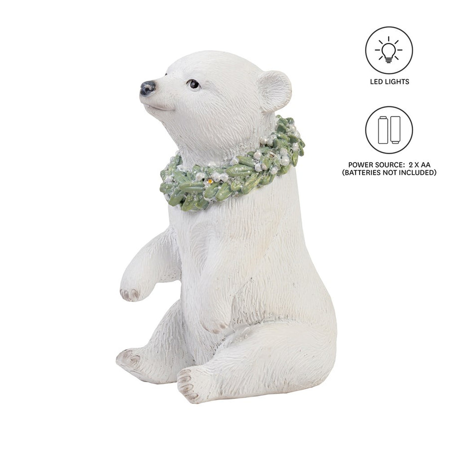 Sitting Polar Bear with Wreath LED lights