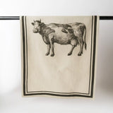 French Grainsack Tea Towel Cow - Natural + Olive