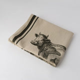 French Grainsack Tea Towel Cow - Natural + Olive