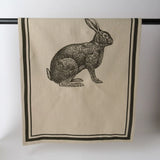French Grainsack Tea Towel Rabbit - Natural + Olive