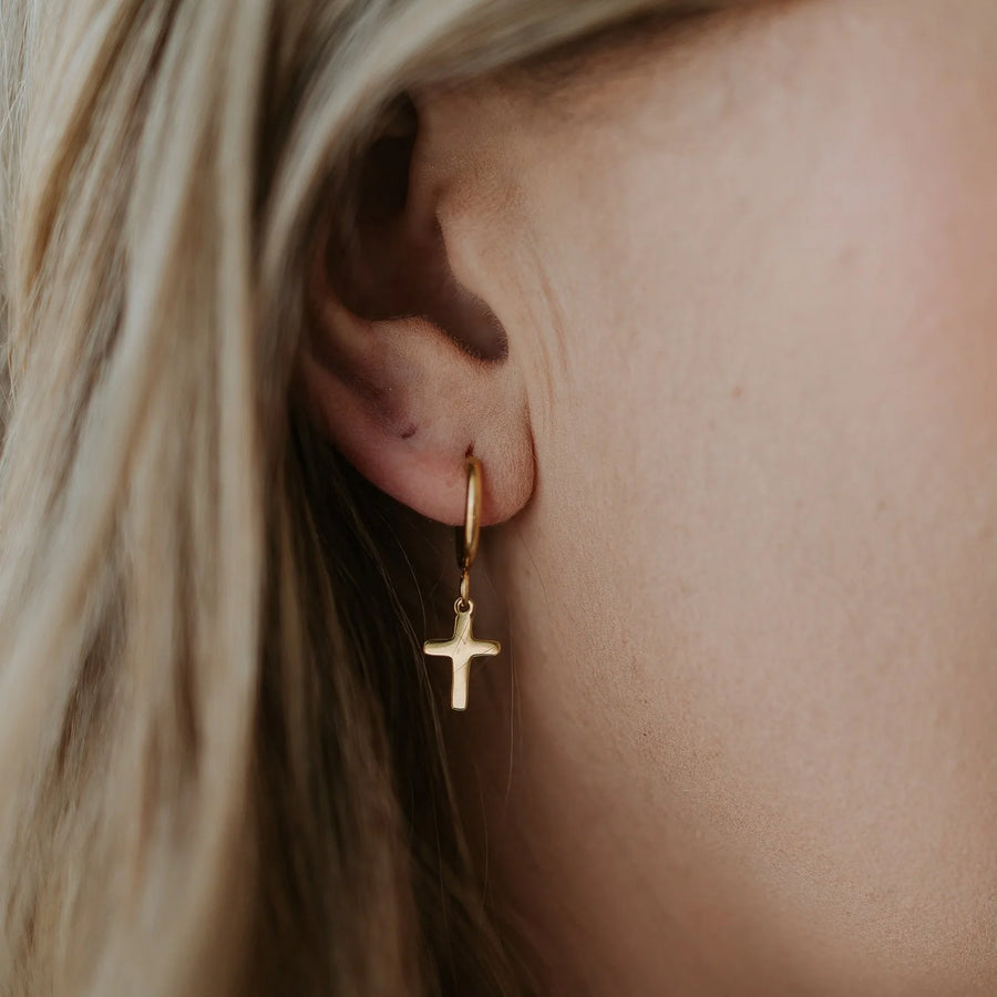 Gold Cross Hoop Earrings by Katyb Jewellery
