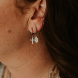 Silver Cross Hoop Earrings by Katyb Jewellery