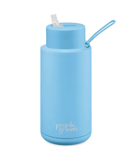 Ceramic 34oz Reusable Bottle Sky Blue with Straw Lid