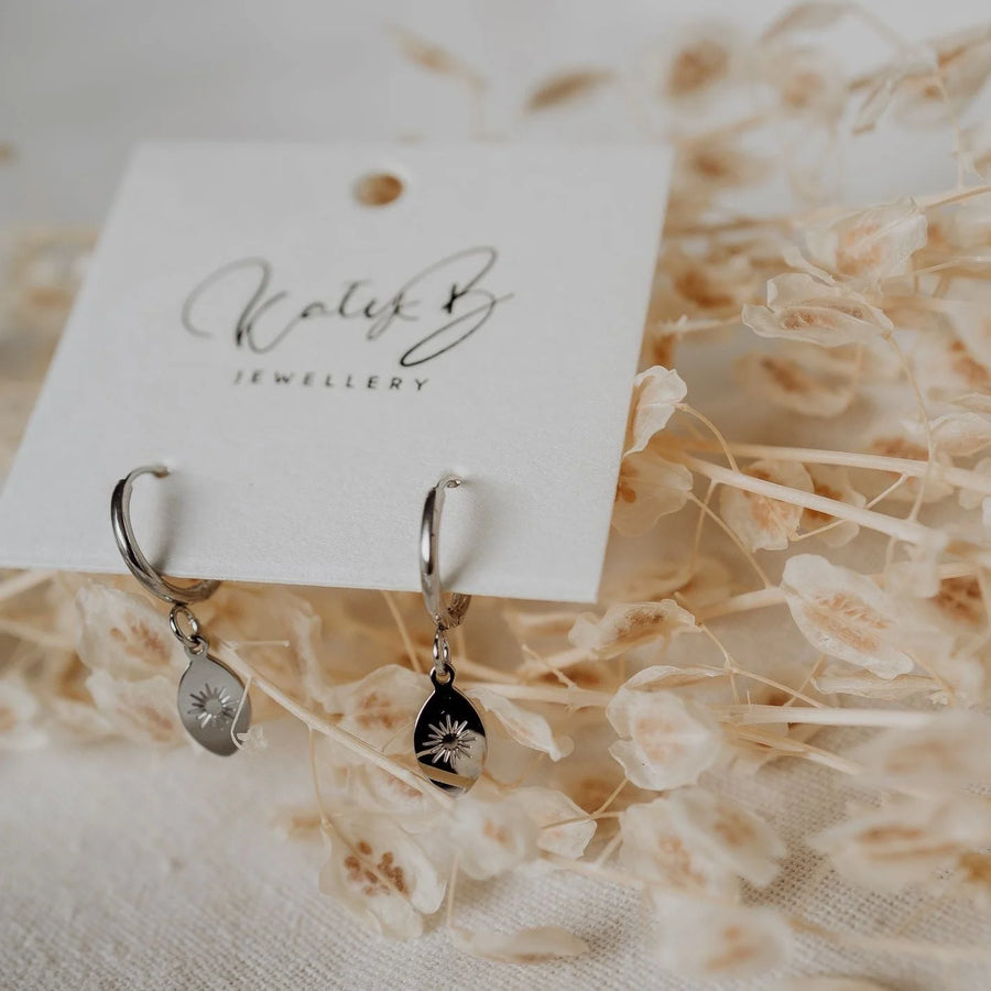 Silver Starburst Hoop Earrings by Katyb Jewellery