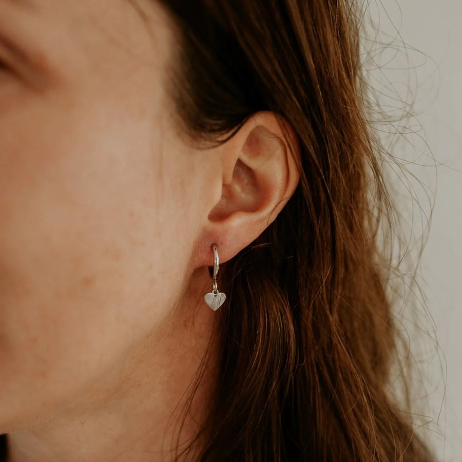 Silver Heart Hoop Earrings by Katyb Jewellery