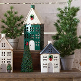 Chistmas Tea Light House Blue with Wreath Small by French Country