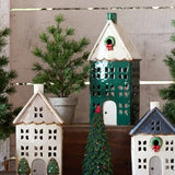 Christmas Tea Light House Green with Wreath Large By French Country