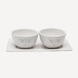 DRAGONFLY STONEWARE WHITE CONDIMENT SET 23 X 13