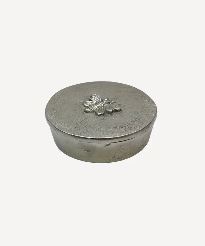 Round Silver Box with Bee Design