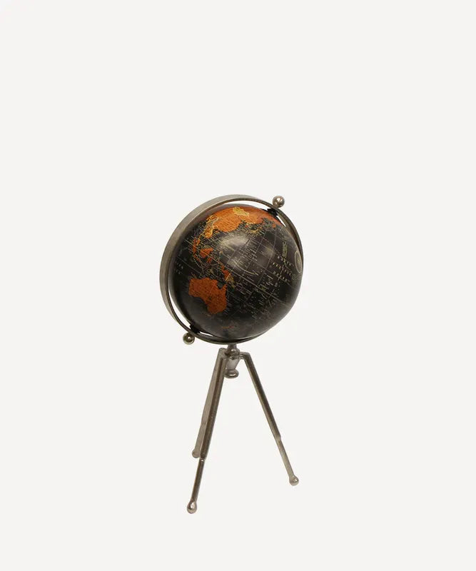 Small Black Globe on Stem Tripod Stand 23cm x 48cmH