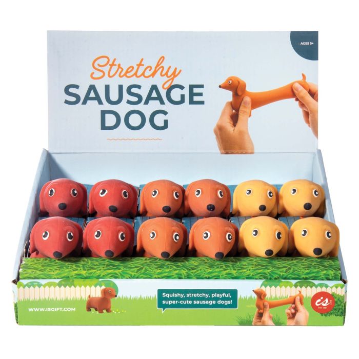 Stretchy Sausage Dog Assorted Colours 11.5x7x4cm
