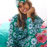 Tumbling Flowers Green Silk Eye Mask One Size by Kip and Co