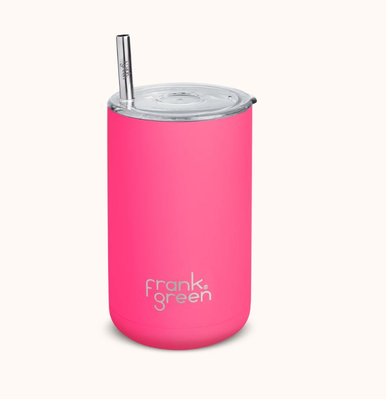 Frank Green Iced Coffee Cup with Straw Neon Pink