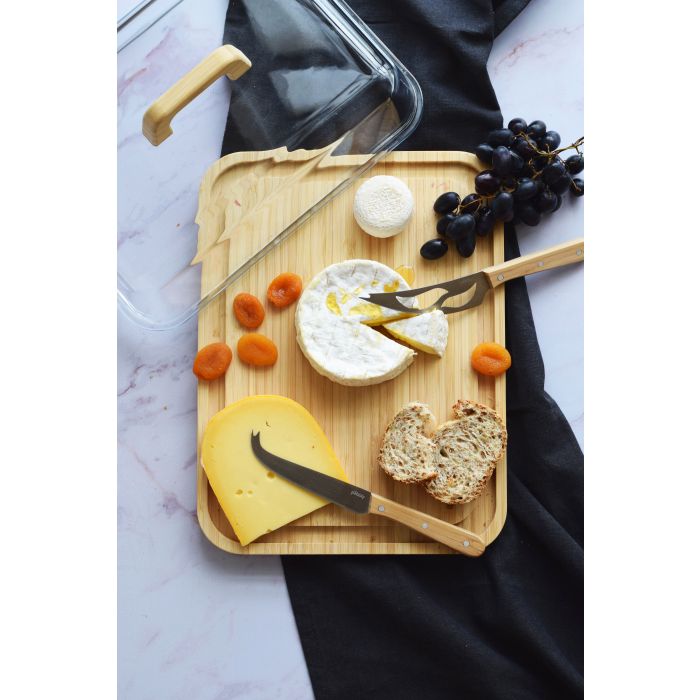 Pebbly Store & Serve Glass Cheese Box with Bamboo Platter