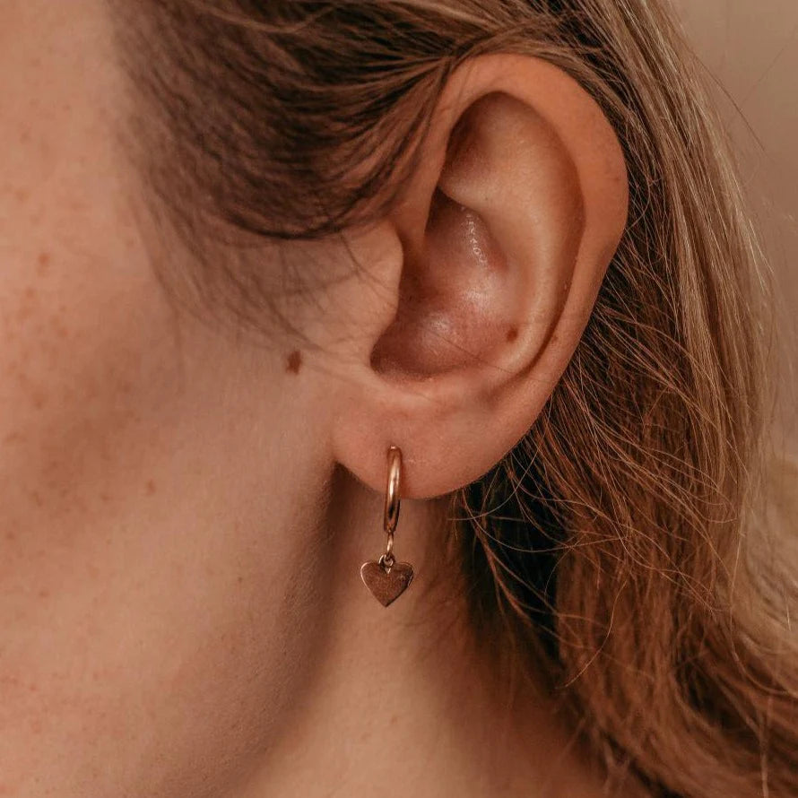 Rose Gold Heart Hoop Earrings by Katyb Jewellery