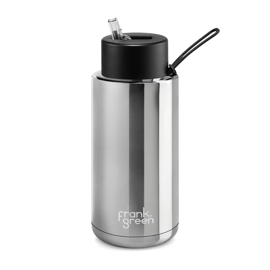 Ceramic 34oz Reusable Straw Lid Drink Bottle Silver/Midnight