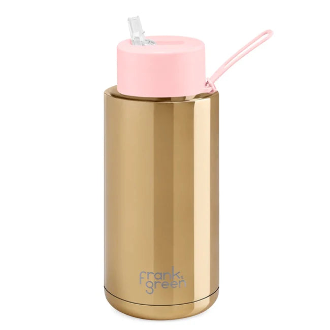 Ceramic 34oz Reusable Straw Lid Drink Bottle Gold/Blushed