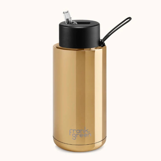 Ceramic 34oz Reusable Straw Lid Drink Bottle Gold/Midnight