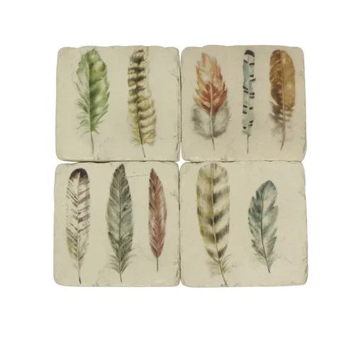 SET OF 4 FEATHER RESIN COASTERS