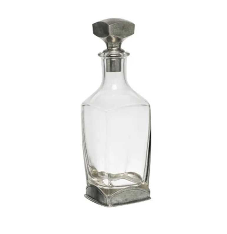 SQUARE GLASS DECANTER W/ PEWTER STOPPER 26.5CMH