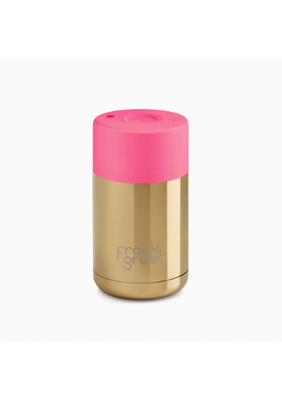 Ceramic 10oz Reusable Coffee Cup Gold/Neon Pink