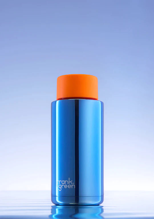 Ceramic 34oz Reusable Straw Lid Drink Bottle Blue/ Neon Orange