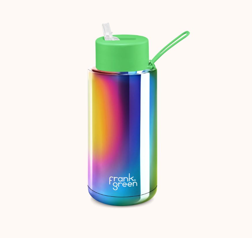 Ceramic 34oz Reusable Straw Lid Drink Bottle Rainbow/Neon Green